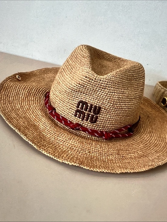 Miu Miu Accessories - Miu Miu Natural Straw Fedora with Red Braided Trim